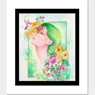 Girl flower Posters and Art